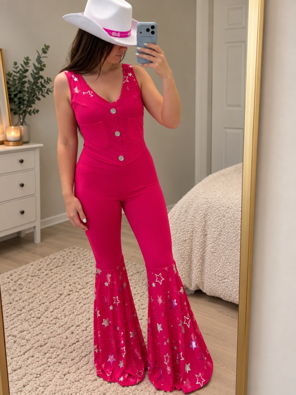 Women’s Barbie Movie Cowgirl Costume Jumpsuit and Hat